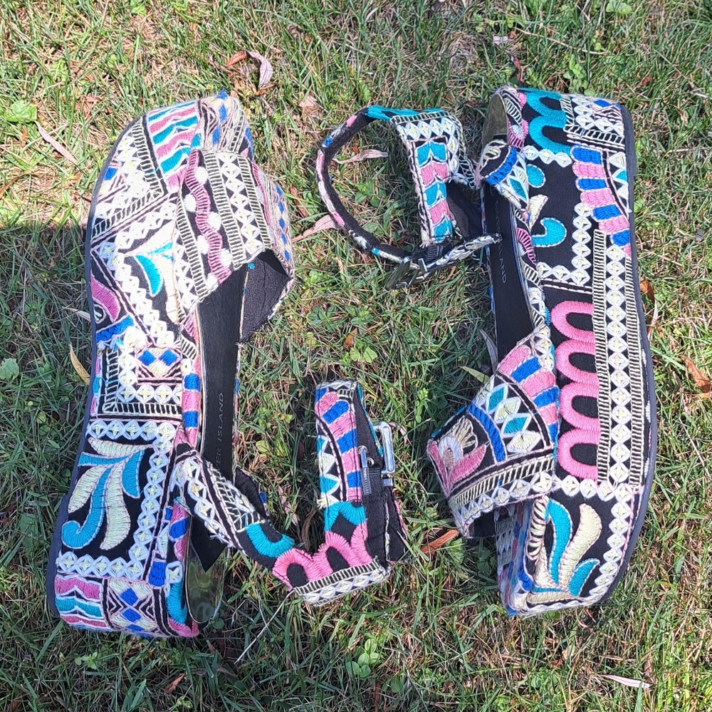 River Island Russia Platform Vibrant Folk Art Embroidered Ankle Strap Sandals 8 - Picture 12 of 14